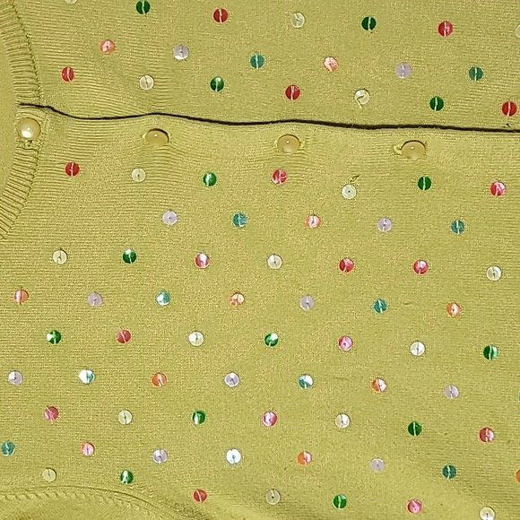 INTUITIONS Green Button Down Sequin Front Cardigan - Size Medium - Picture 3 of 10